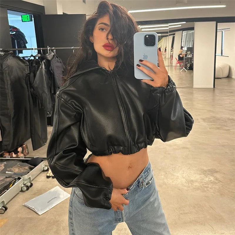 Cropped leather jacket